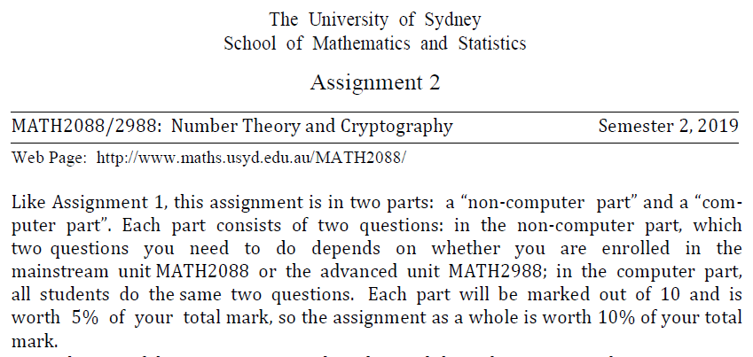 Number Theory and Cryptography Assignments